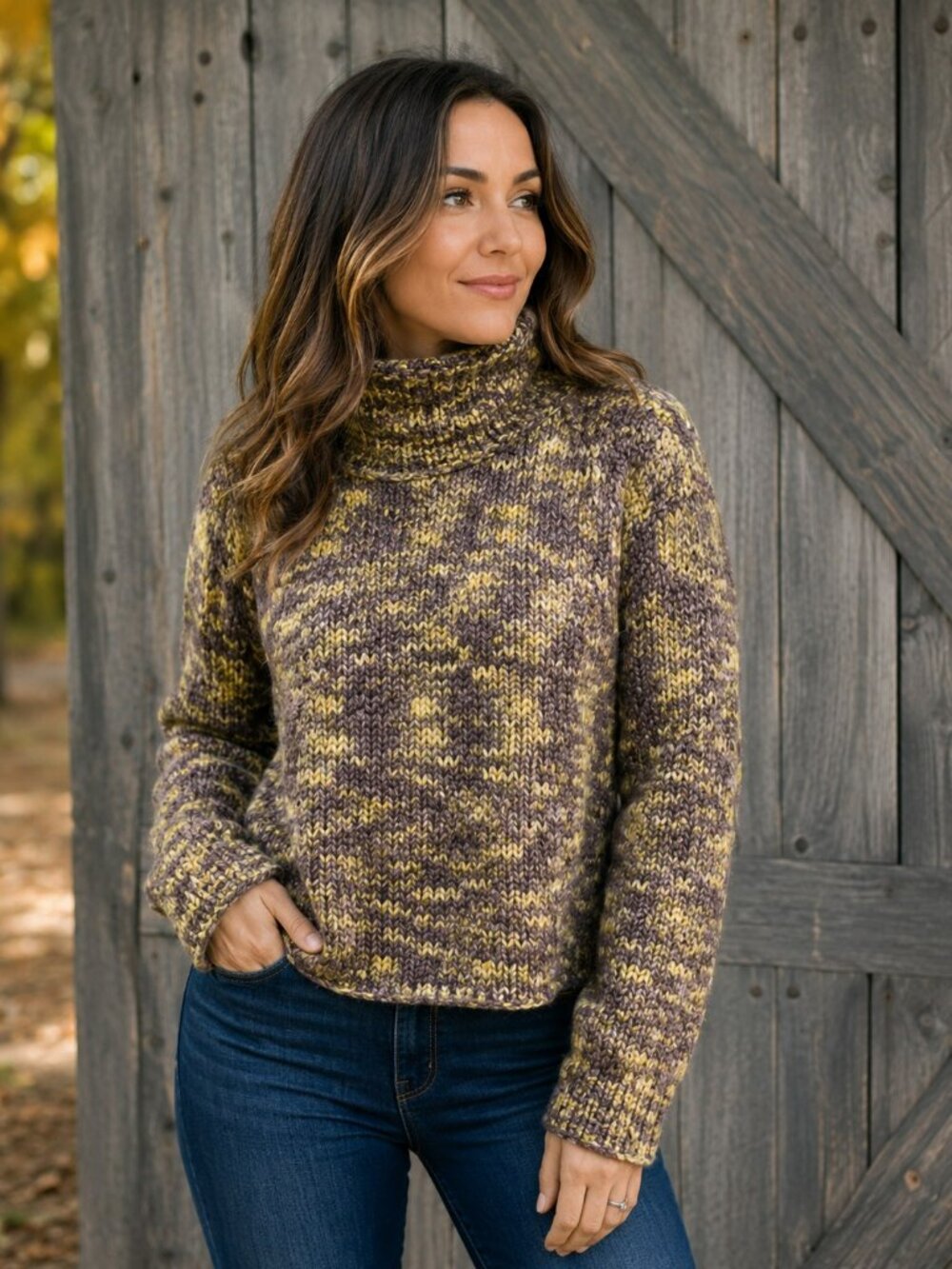 Columbia Wool Blend Marled Turtleneck Sweater Large Brown Mustard Fall